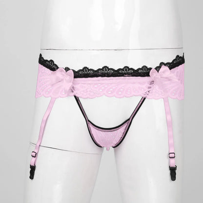 Men's Lace G-String Panties + Garter Belt