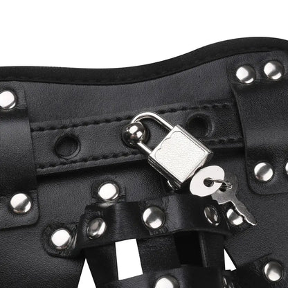 Men's Leather Chastity Thong Cage + Lock