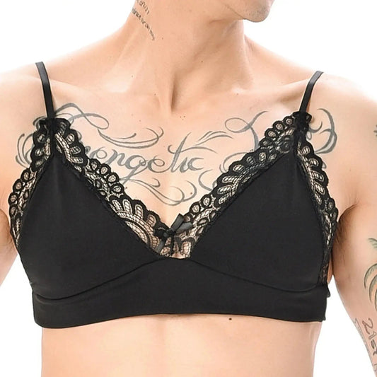 Men's Lace Trim Spaghetti Strap Bra