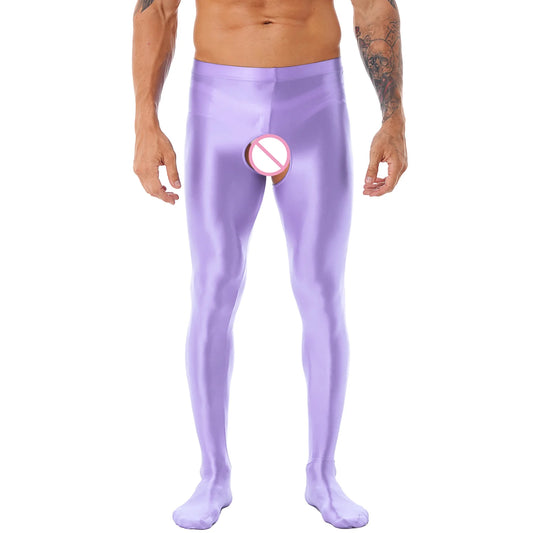 Men's Glossy Crotchless Leggings