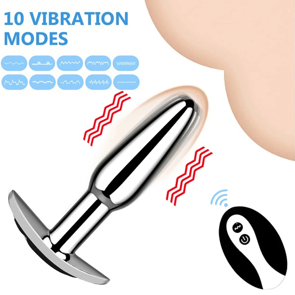 10 Speed Metal Anal Vibrator + Wireless Remote Control