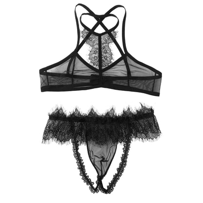 Men's Sheer Mesh Collar Bra & Panties Set